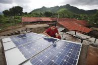 Woman with solar panels