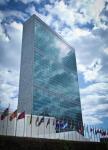 UN headquarters with flags