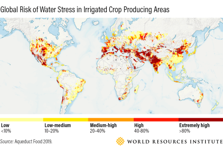 Map showing global risk of water stress in irrigated crop producing areas