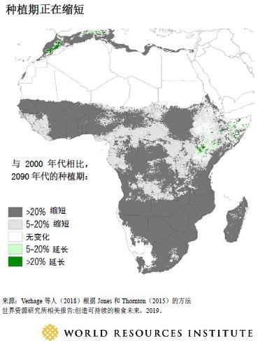 Map of Africa and projected length of growing periods in 2090s compared with 2000s