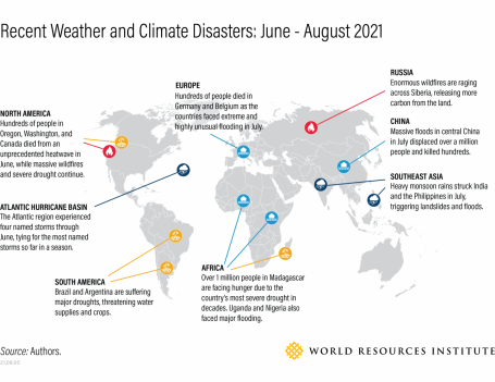 Recent weather and climate disasters June - August 2021