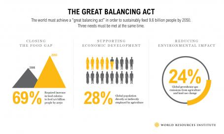 Graphic showing Closing the Food Gap, Supporting Economic Development, and Reducing Environmental Impact