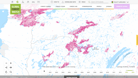 Map showing Tree Cover Loss Driven by 2013 Forest Fires, East of James Bay, Canada