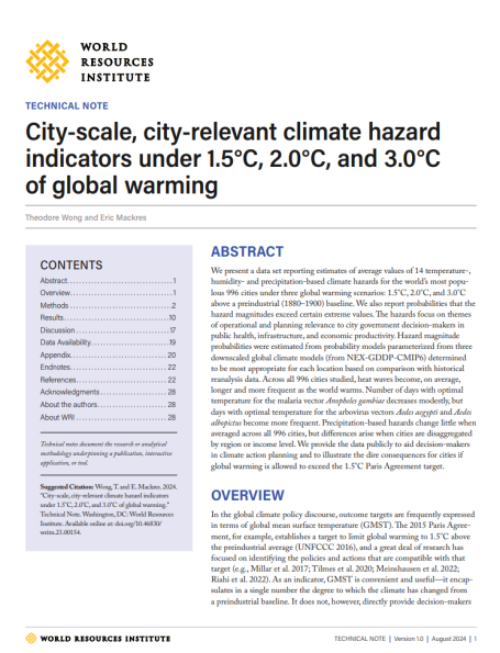 City-Scale, City-Relevant Climate Hazard Indicators Under 1.5°C, 2.0°C, and 3.0°C of Global Warming