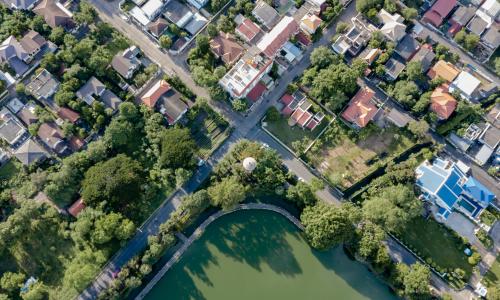 A climate-smart city from an aerial view.