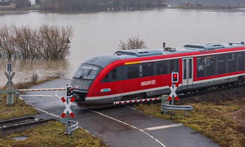 Train in flooded area